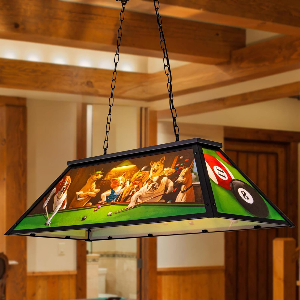 Tiffany Pool Table Light Dogs Playing Billiards Lights for 7' 8' 9' Pool Table