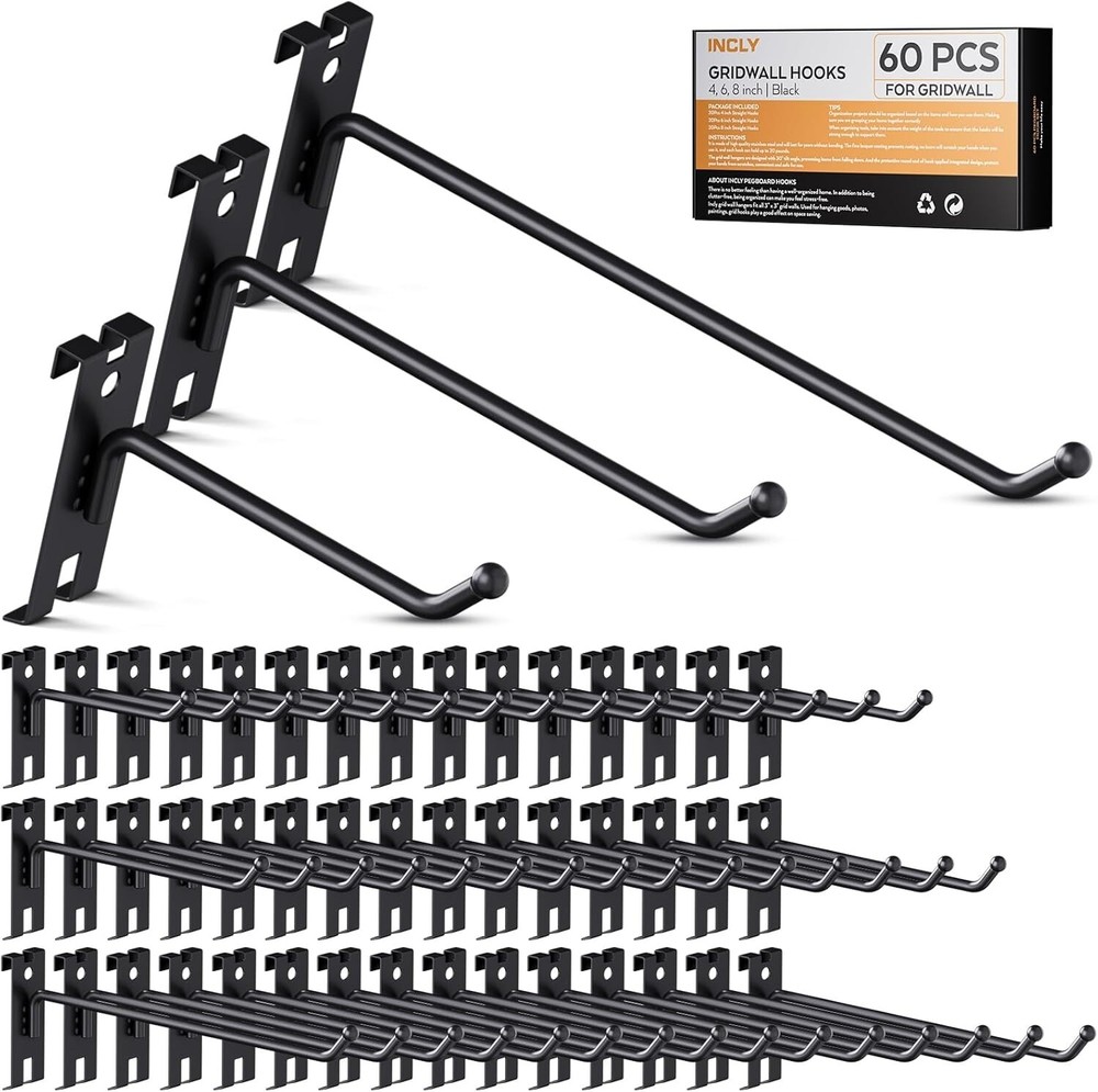 Rust Resistant Gridwall Hooks Set - Durable Black Metal for Retail & Home Use