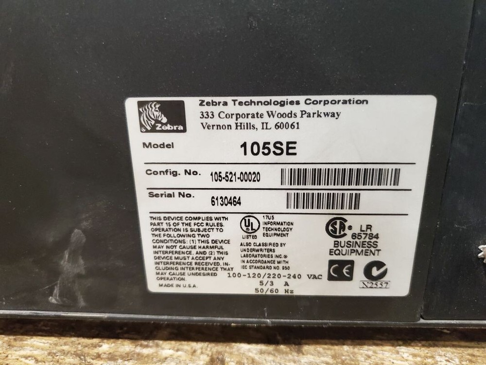 Zebra Z105SE Thermal Label Printer - Turns on - Not Tested