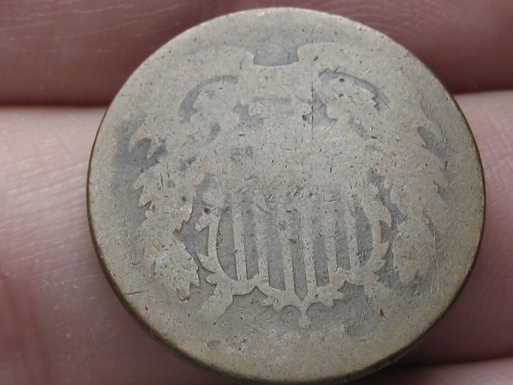 1865 Two 2 Cent Piece- Plain 5, Lowball, About Good Details