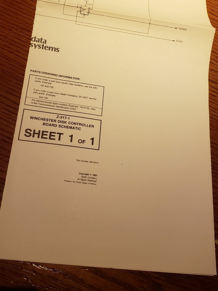 Heathkit/ Zenith Winchester Disk Controller Z-217-1 Schematic
