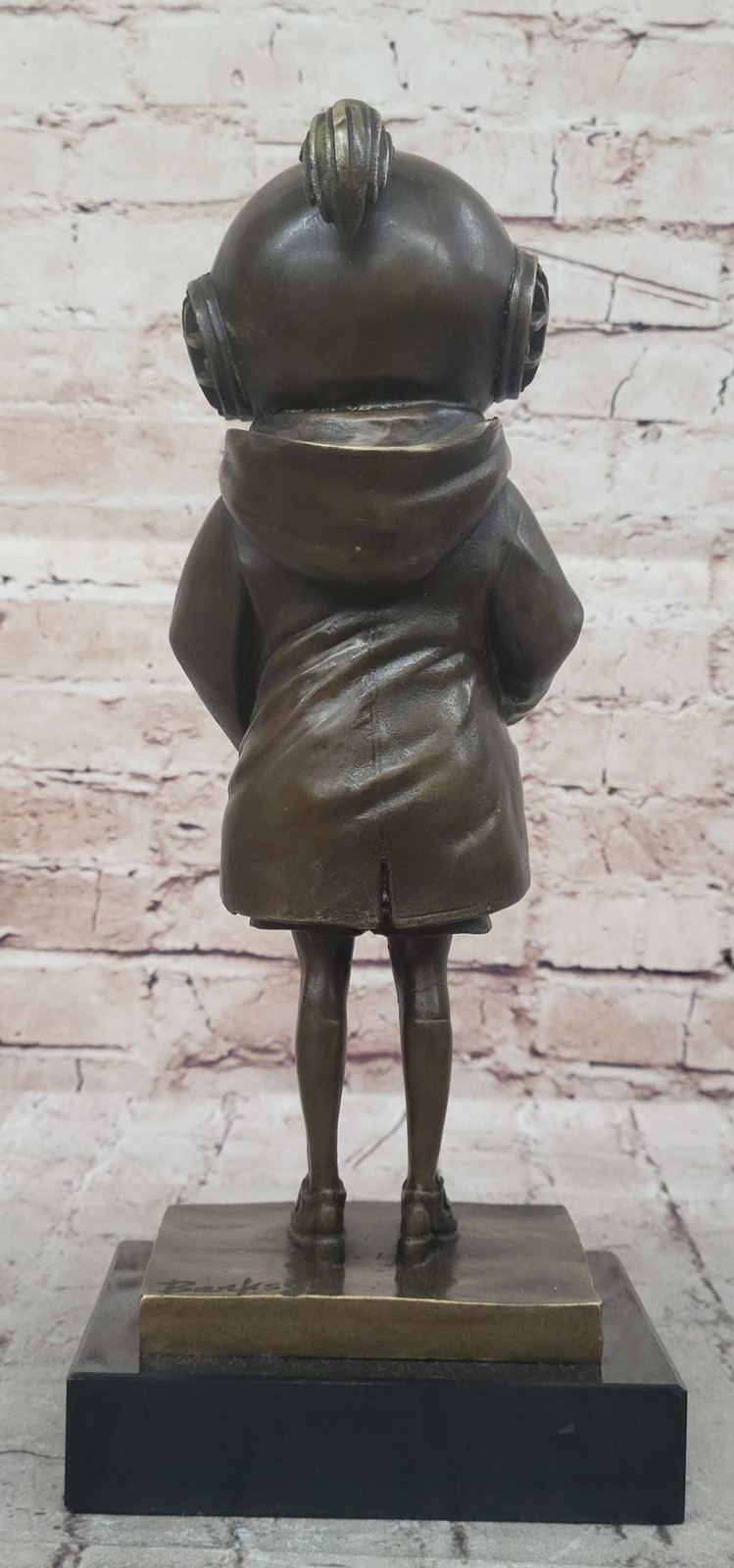 Space Girl and Bird after Banksy - Bronze Sculpture Statue on Marble Base