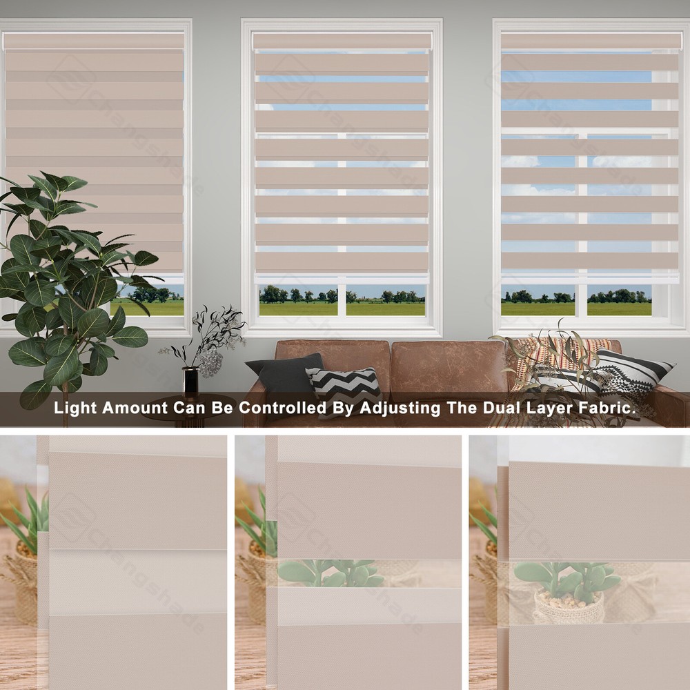 85% Blackout Cordless Customized Roller Blinds Dual Layer Zebra Shades
