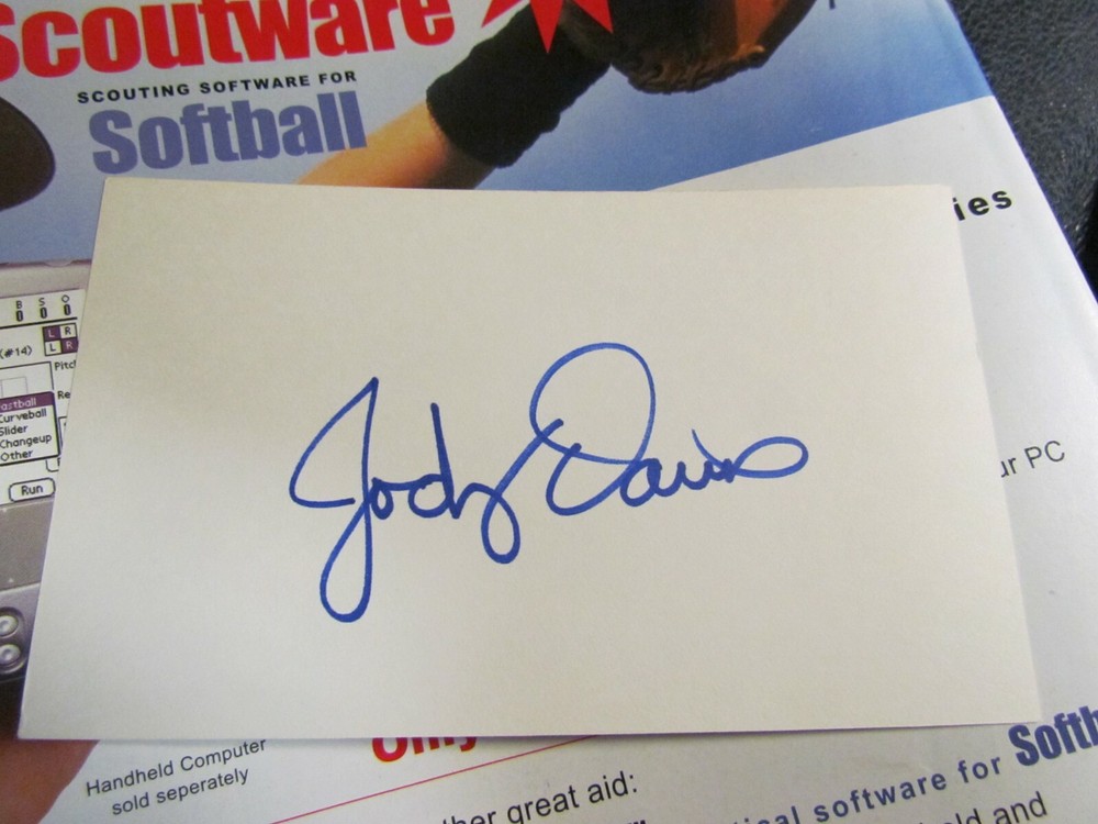 Jody Davis autographed index card