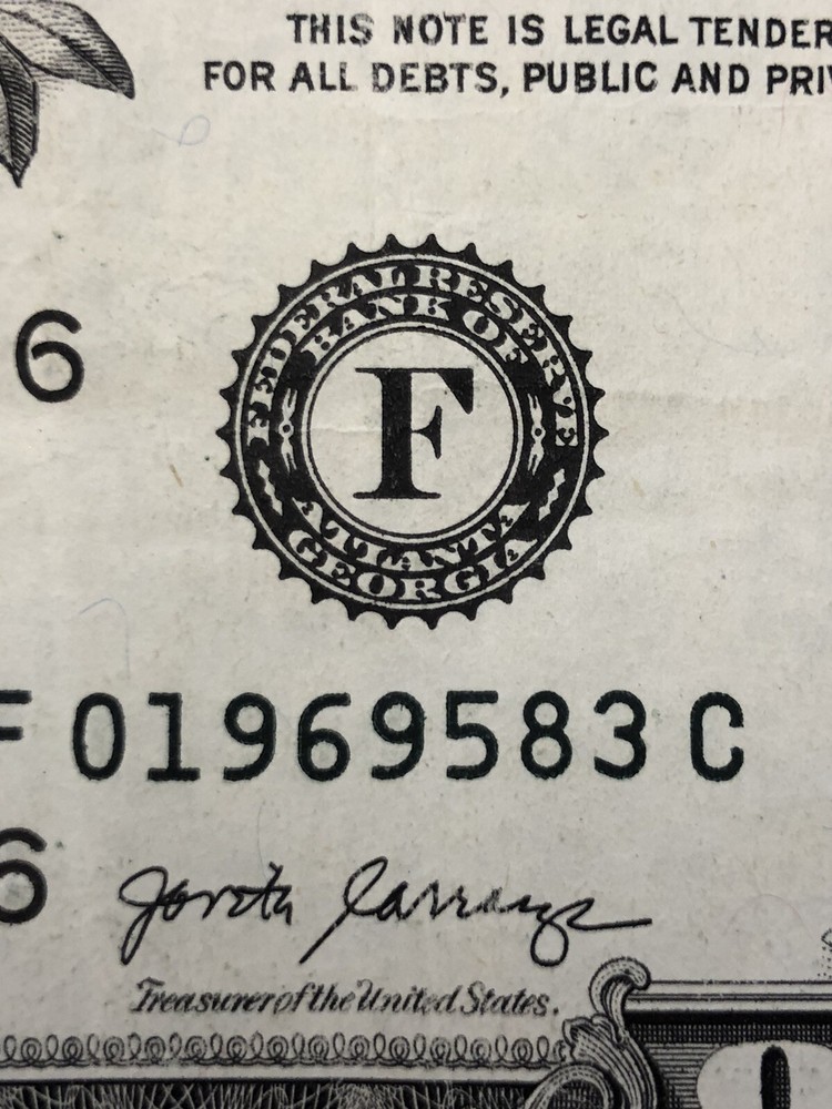 Error Note One Dollar Bill Ink Misprint, mismatched Black color Serial Number