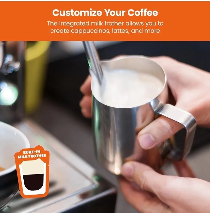 Chefman 6-in-1 Espresso Machine with Steamer, Automatic One-Touch Coffee Maker,