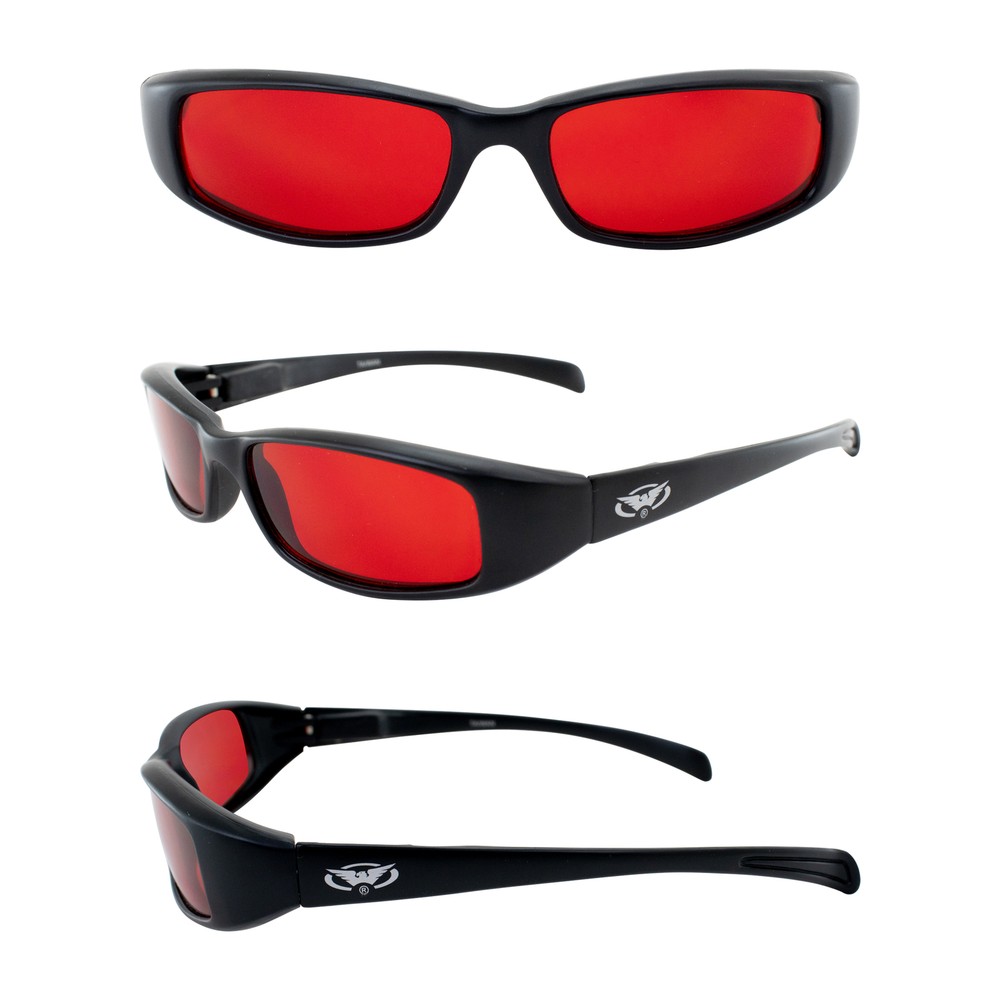 NEW ATTITUDE MOTORCYCLE GLASSES SUNGLASSES BLACK FRAMES SPRING HINGE RED LENS