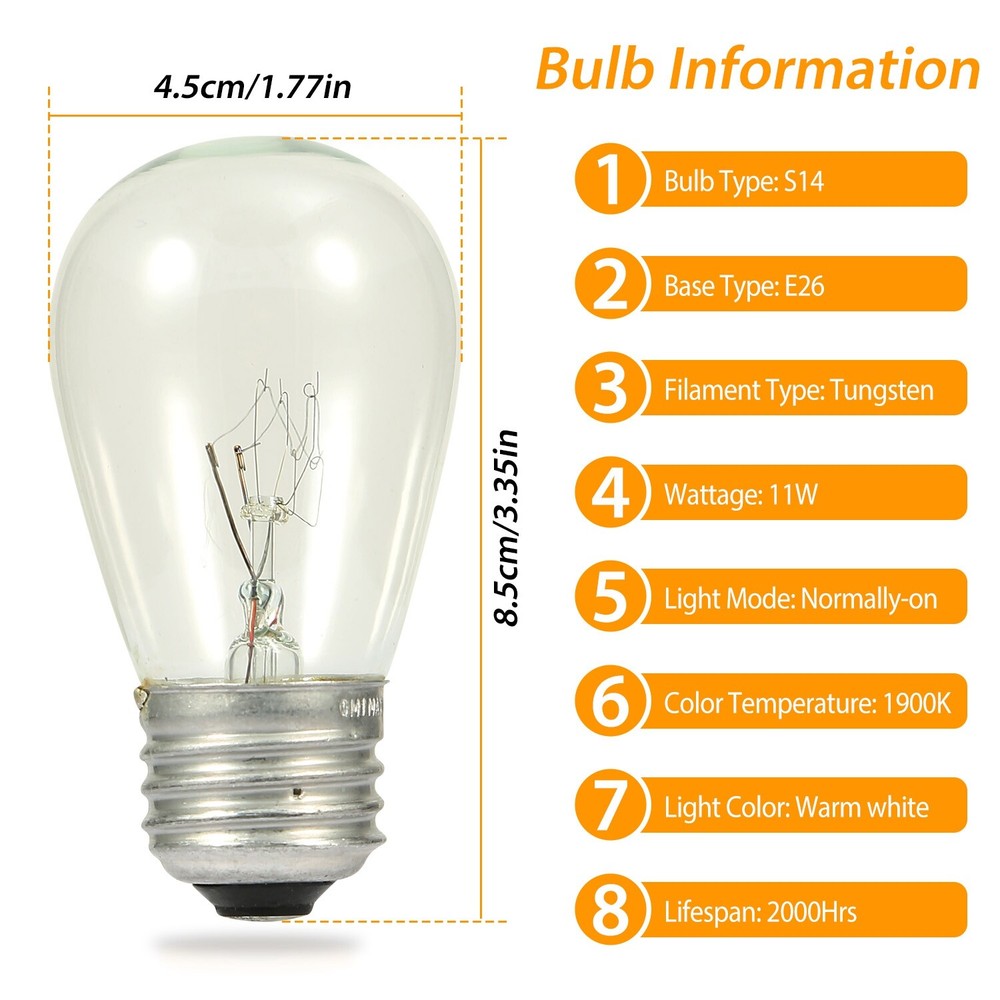 48 ft Outdoor String Lights Commercial Weatherproof Edison Vintage Bulbs Sockets
