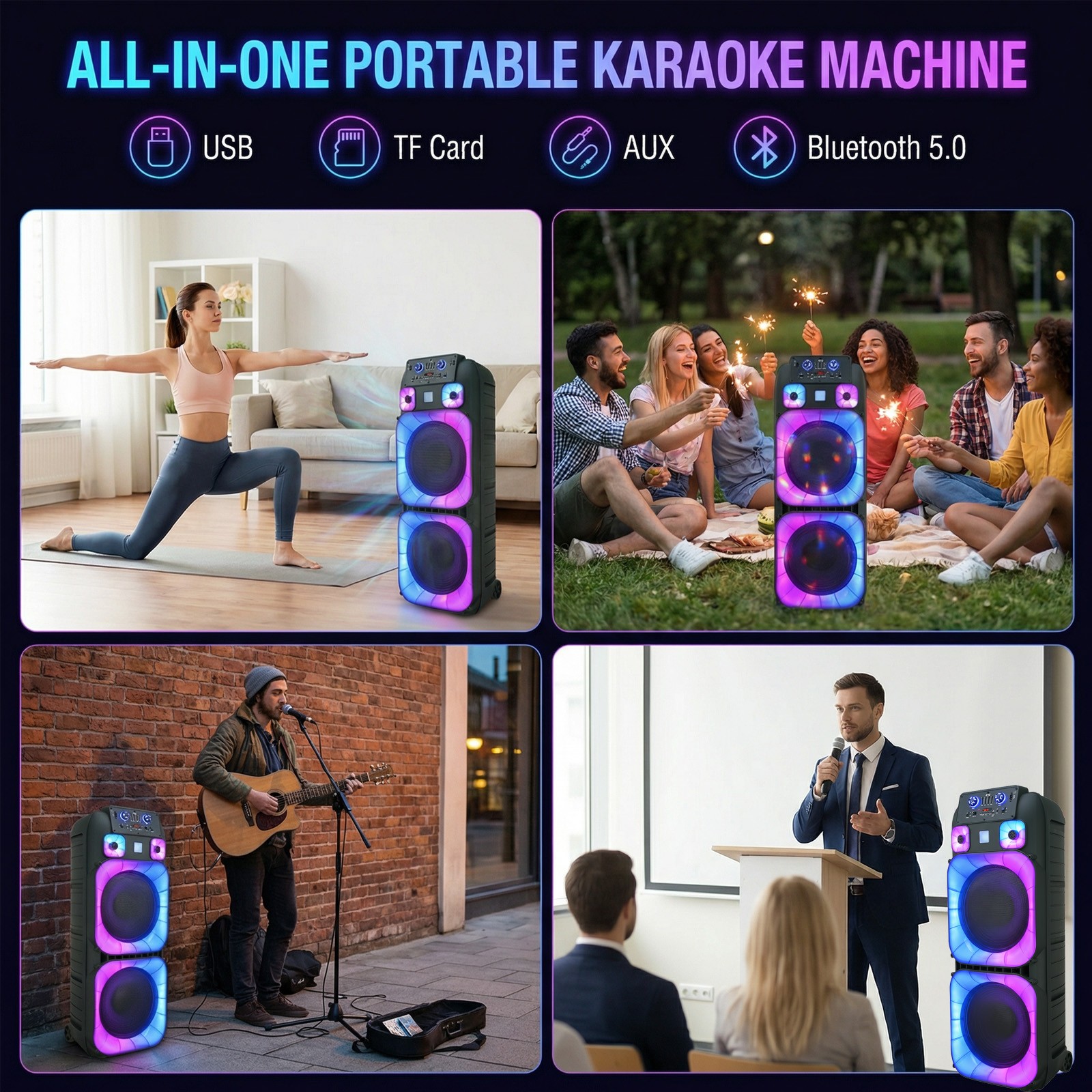 15,000W Dual 15" Bluetooth Speaker Subwoofer Heavy Bass Sound System Party & Mic