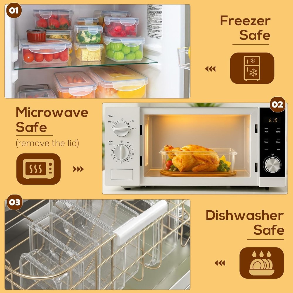 50 PCS Food Storage Containers with Lids, Clear Stackable Airtight clear