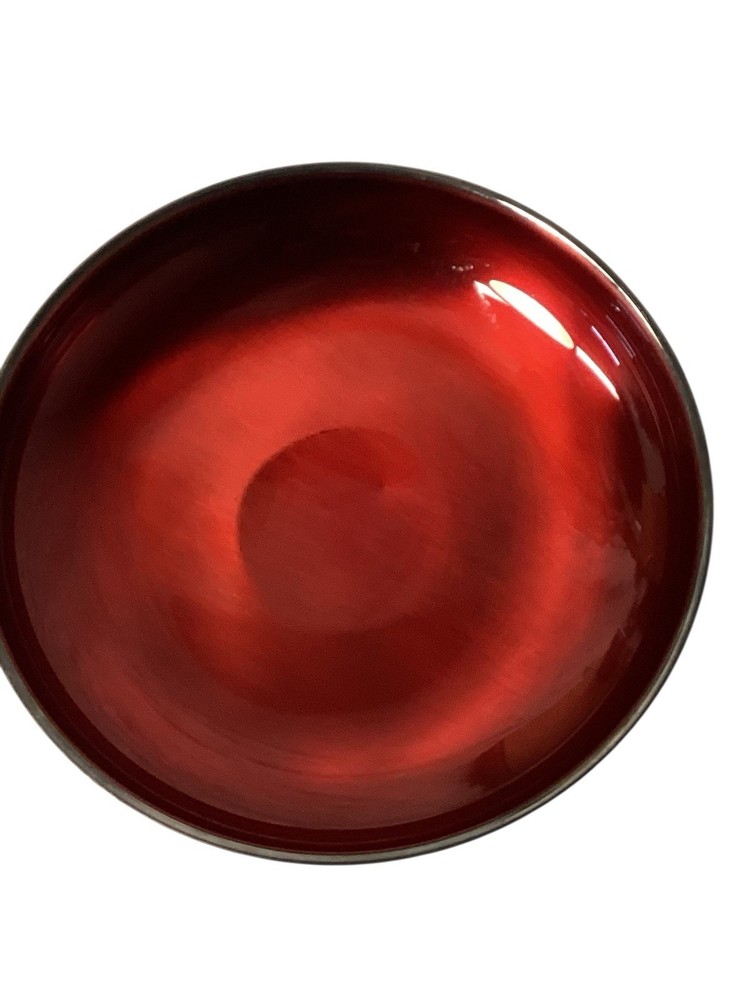 VTG Oneida Silversmith Cherry Ruby Red Enamel Pedestal Serving Bowl 1960s 9”