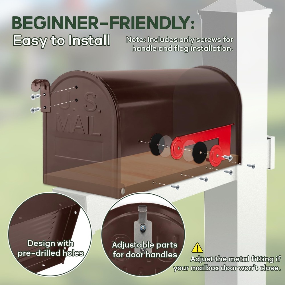 Bronze Metal Mailbox Post Mount, RAINHOL Medium Compacity Standard, Red Brown