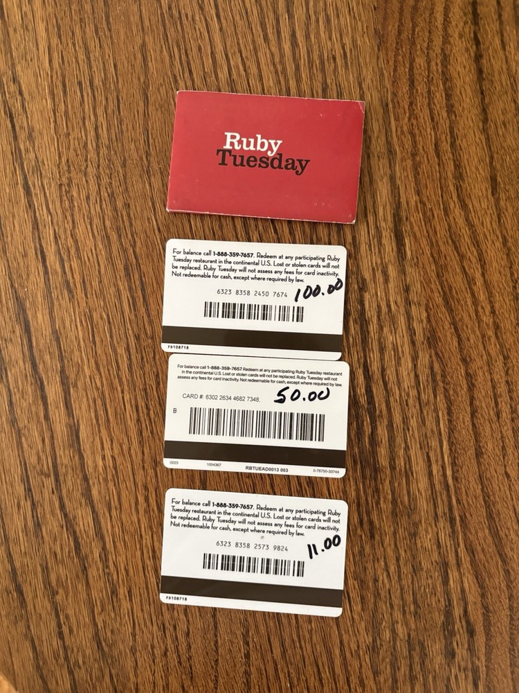 Ruby Tuesday Gift Cards $161.00 Total