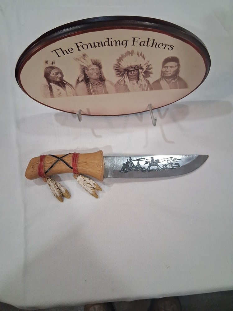 Indian Engraved Knife With Founding Father's Plaque
