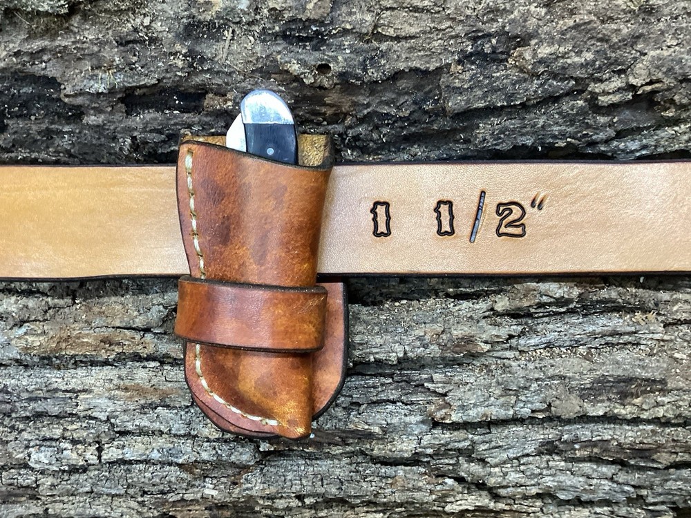 Leather Folding Pocket Knife Sheath Mini Trapper Size (Sheath Only)
