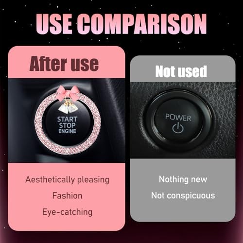 Car Push Start Button Cover Ring, Engine Start Button Cover, Cute Bow Pink