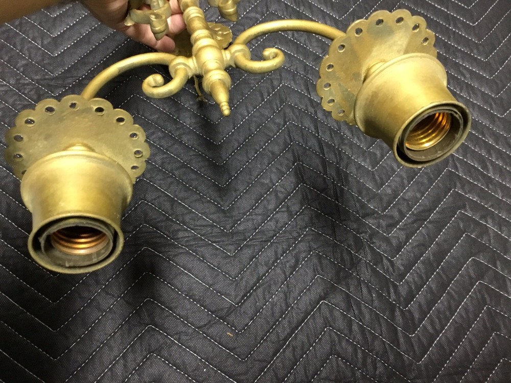 Antique Renaissance Ornate Gilded Solid Brass Wall 2 Light Sconces