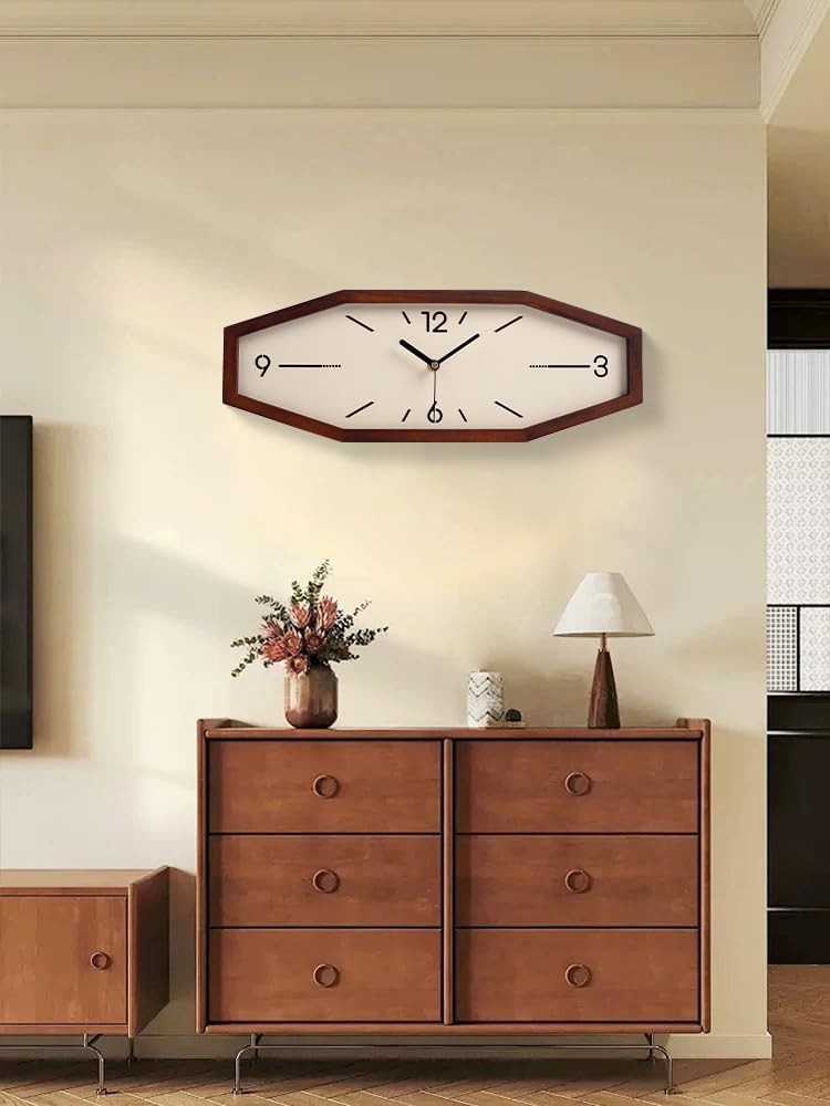 Wooden Retro Wall Clocks, 18 Inches Square Clocks Rectangular Wall Clock Batt...
