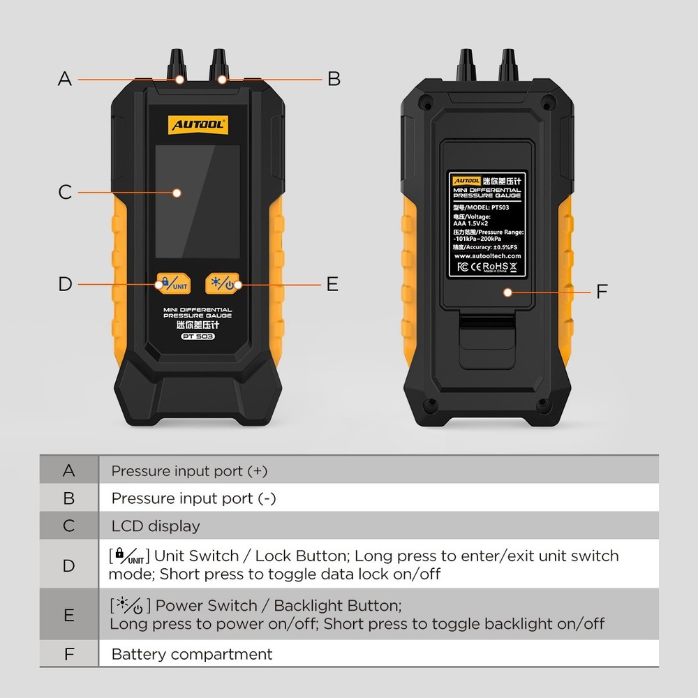 Digital Hvac Manometer Gas Pressure Tester For Engine Intake Brake System Ect