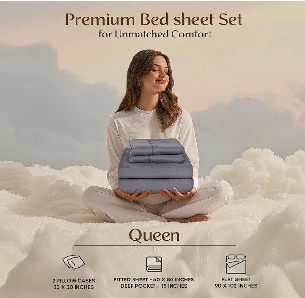 Utopia Bedding 4-Piece Queen Sheet Set – Soft Microfiber Bed Sheets, Breathable