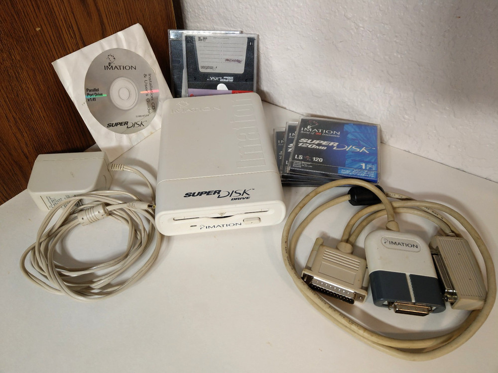 Imation Super Disk Drive PARALLEL External PC-Mac 120 MB with 5 Disks, Software