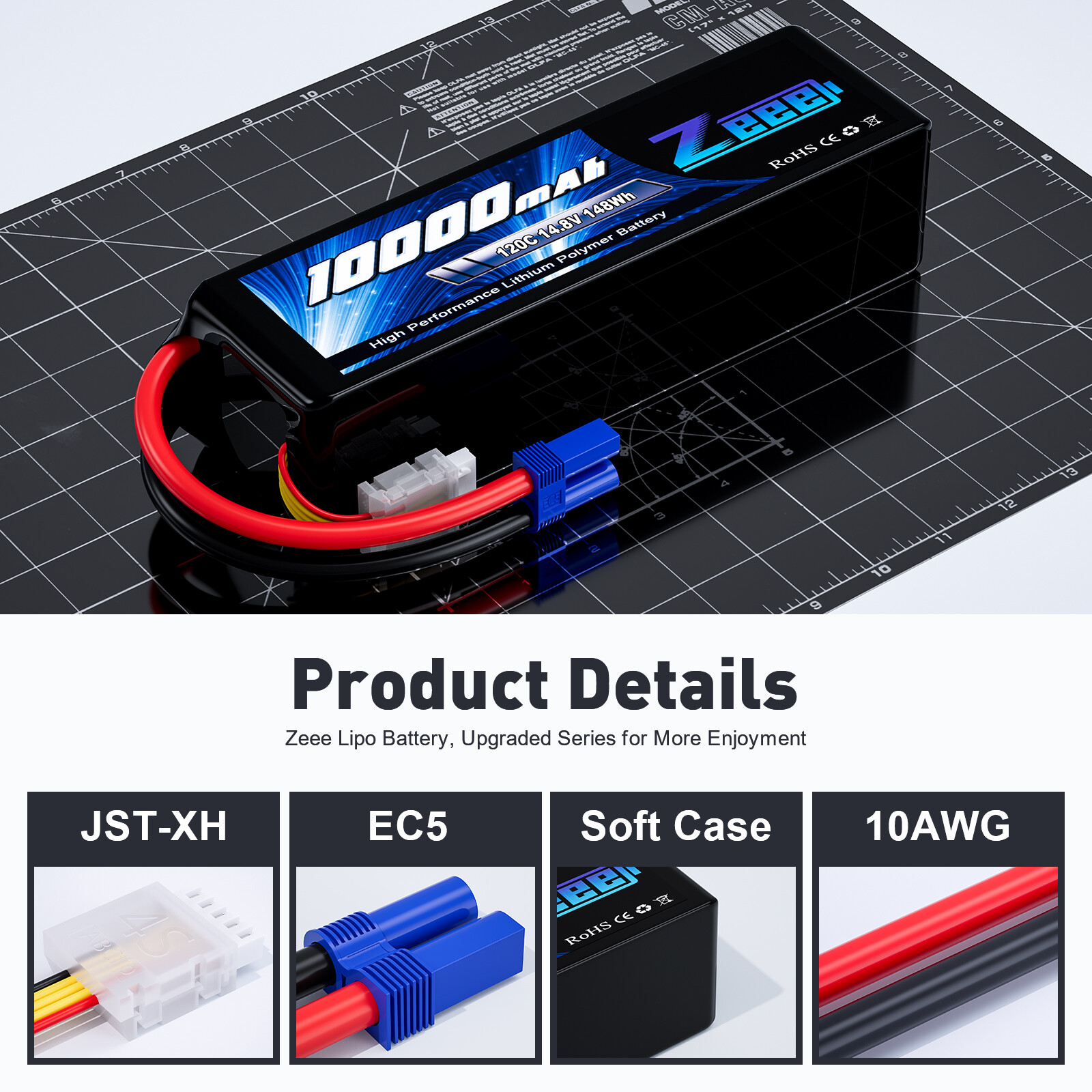 2x Zeee 4S Lipo Battery 10000mAh 14.8V 120C SoftCase EC5 for RC Car Truck Tank