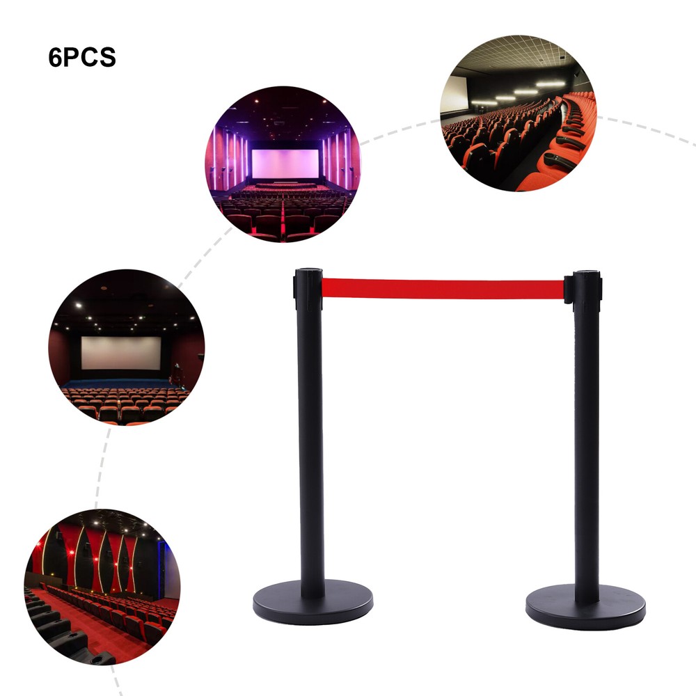 6PC Crowd Control Barrier Stanchion Set Posts Queue Pole Retractable Belt USA