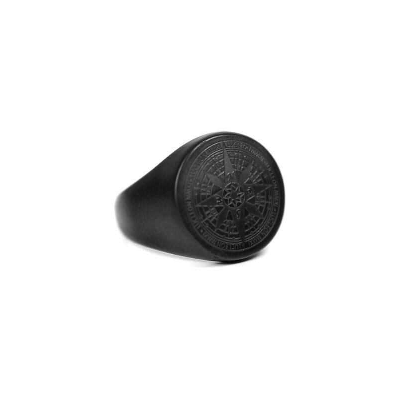 Silver Compass Signet Ring Bold Plated Silve Ring with Engraved Navigator Design