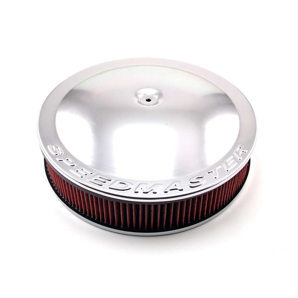 14" x 3" Washable Element Flat Base Aluminum Air Cleaner Silver
