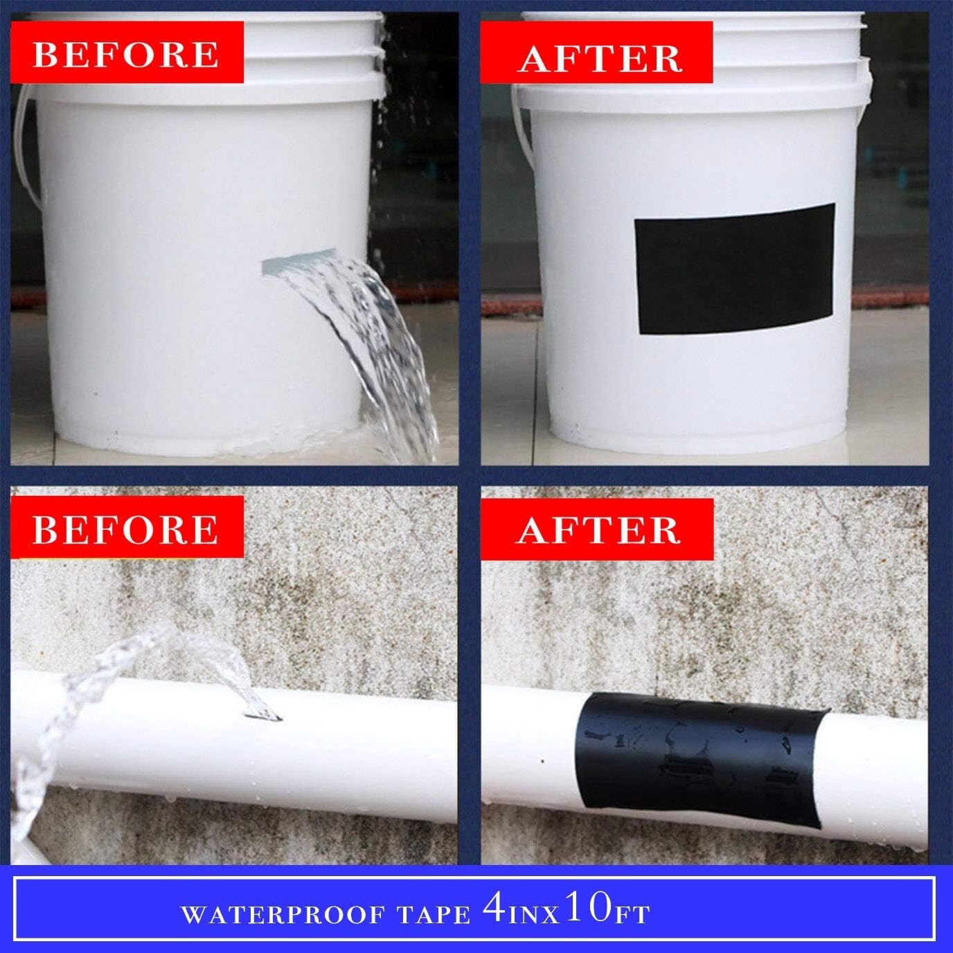 Flex Waterproof Rubberized Tape Stop Leak Seal Tape Repair Patch 4" X 5Ft Black