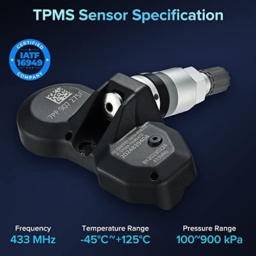 4PCS Programmed TPMS Sensor, 433 MHz Tire Pressure Sensor 7PP907275F