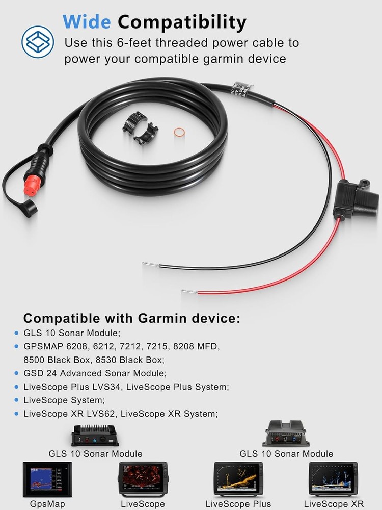 010-11425-01 Threaded Transducer Power Cable for Garmin GLS 10 Sonar Module-