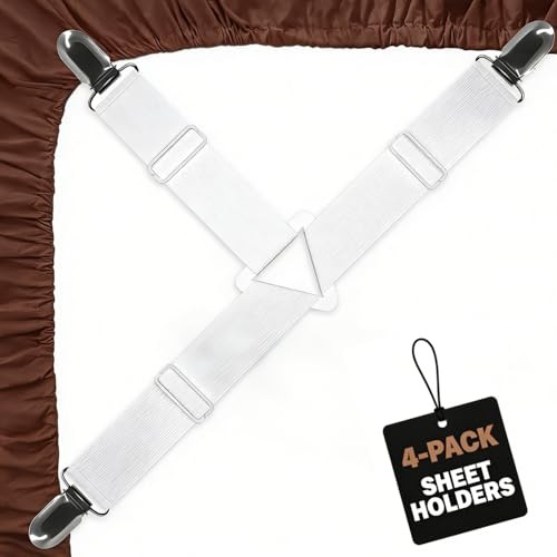Bed Sheet Straps Set 4 Pack, Adjustable Elastic Sheet Holders for Corners with