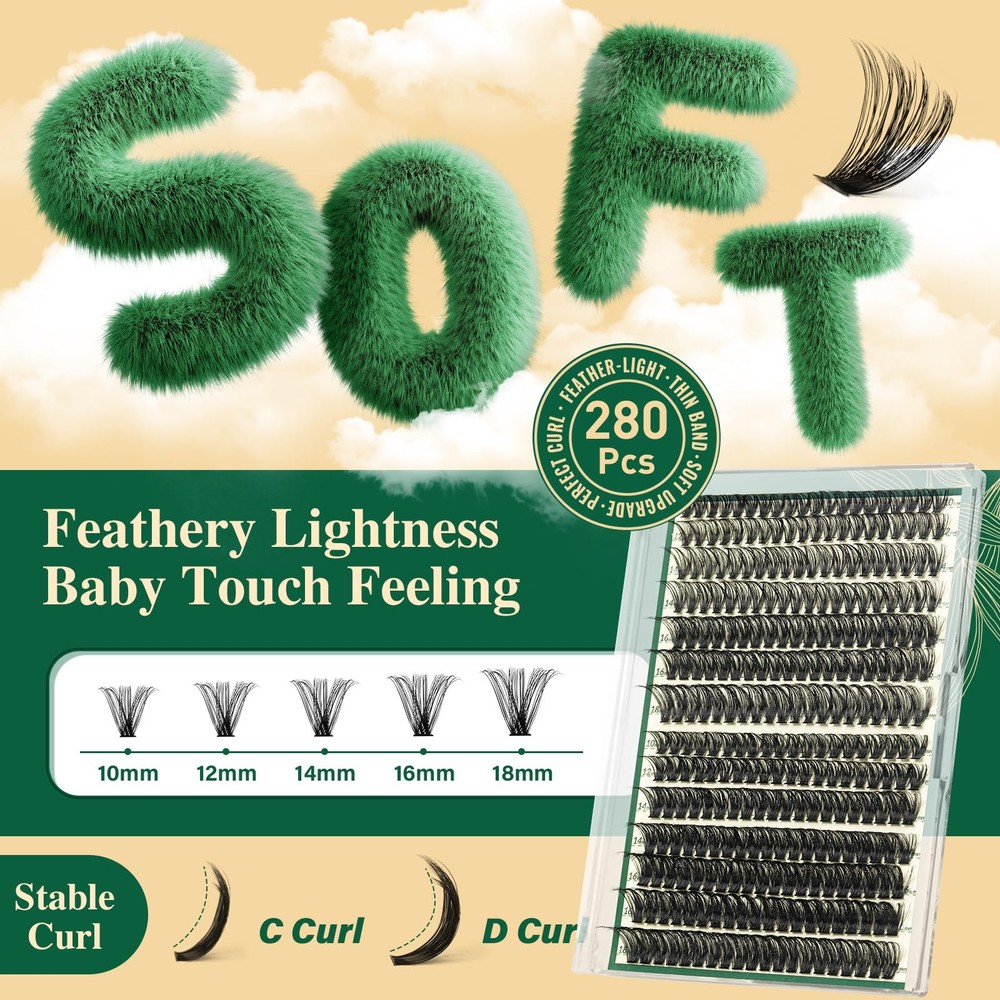 Lash Clusters Kit DIY Lash Extension Kit 280pcs Soft Lash Clusters 60D+80D D ...
