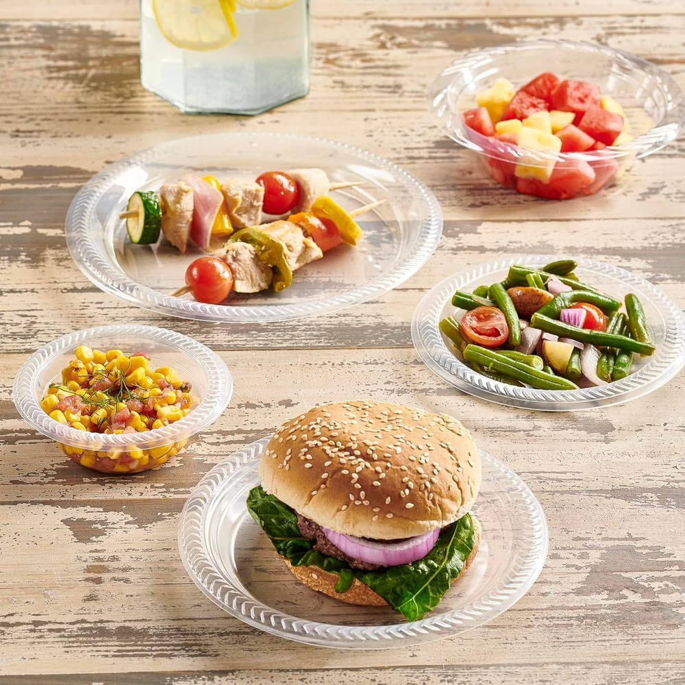 40 Pack Clear Plastic Plates 7 Inch Durable Disposable Plastic Dinner Plates ...