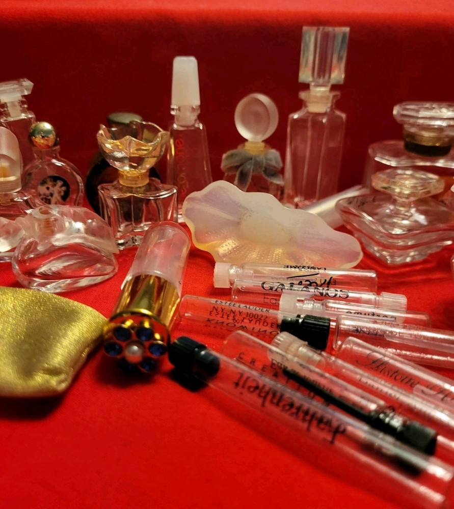 Large Lot 17 Empty Miniature Perfume Bottles and 10 Empty Sample Tubes