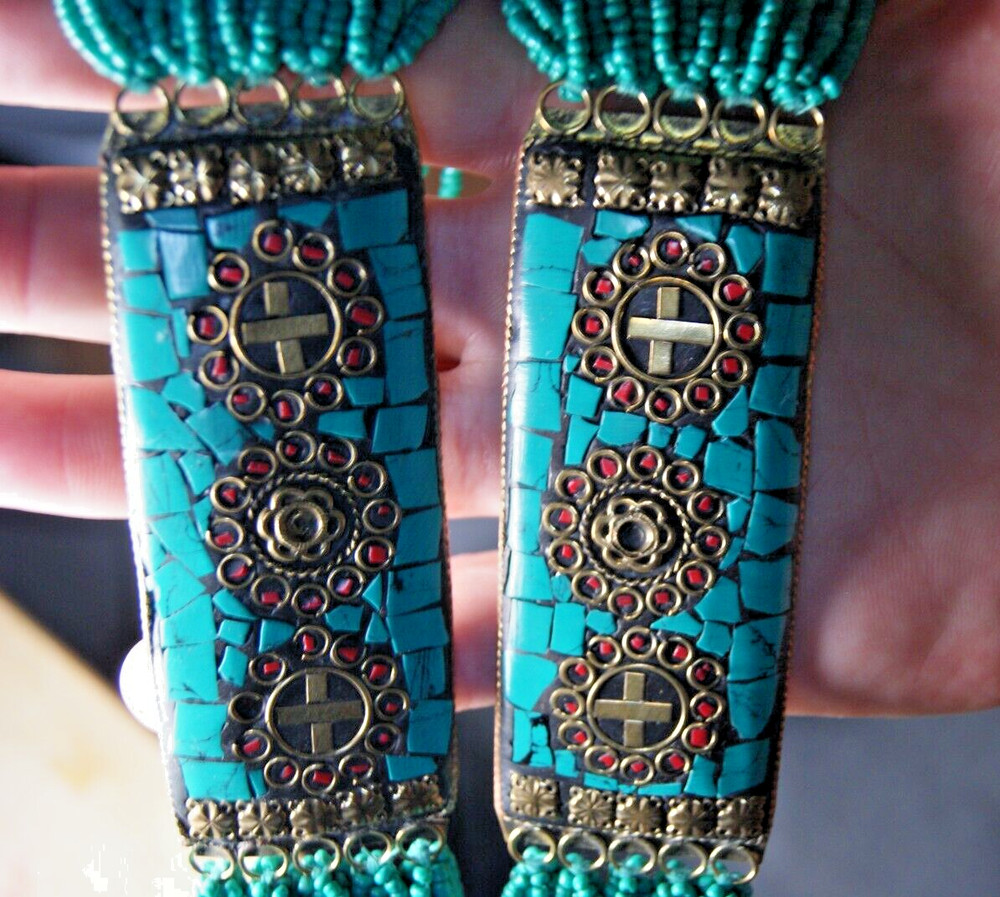 Boho Chic Necklace Set Turquoise Silver Plated with Multi Strand Beads