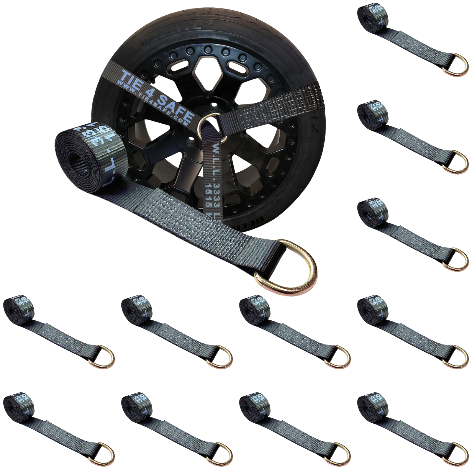 12 Pack 2" x 10' Lasso Strap w/D Ring Auto Tie Down Wheel Lift Tow Truck Trailer