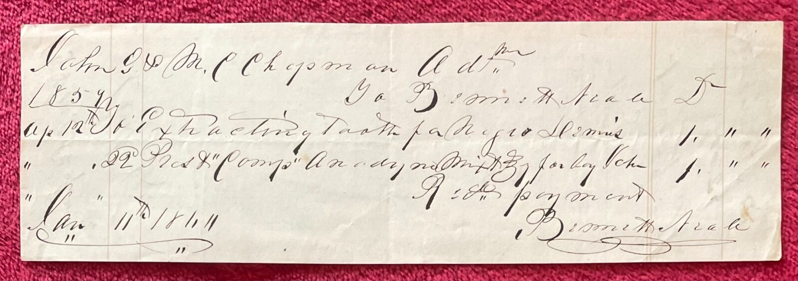 1832-1861 DOCTORS BILLS FOR DIFFERENT AILMENTS, TOOTH EXTRACTIONS & VACCINATIONS