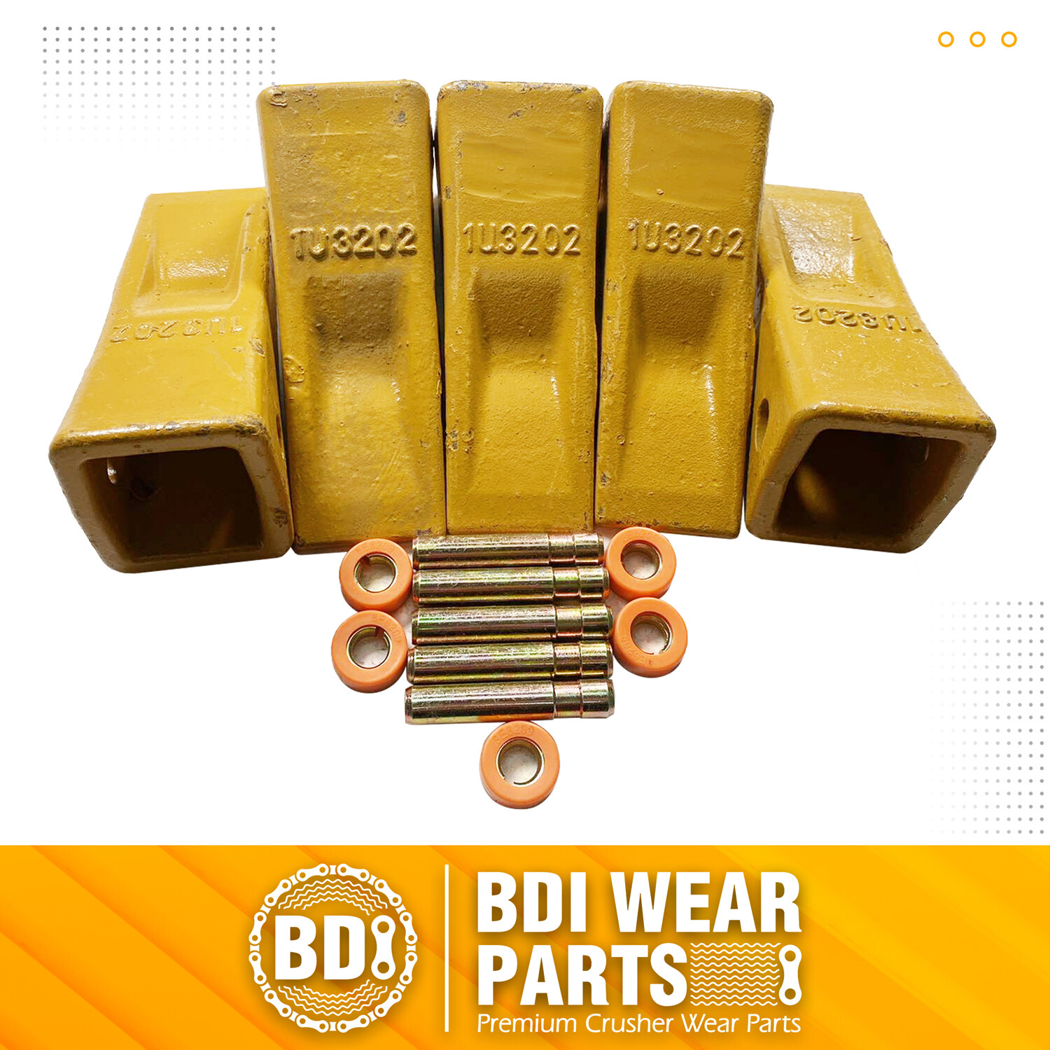 1U3202 J200 Excavator Bucket Teeth with Pins 8E6208 Retainers 8E6209 - 5 Pack