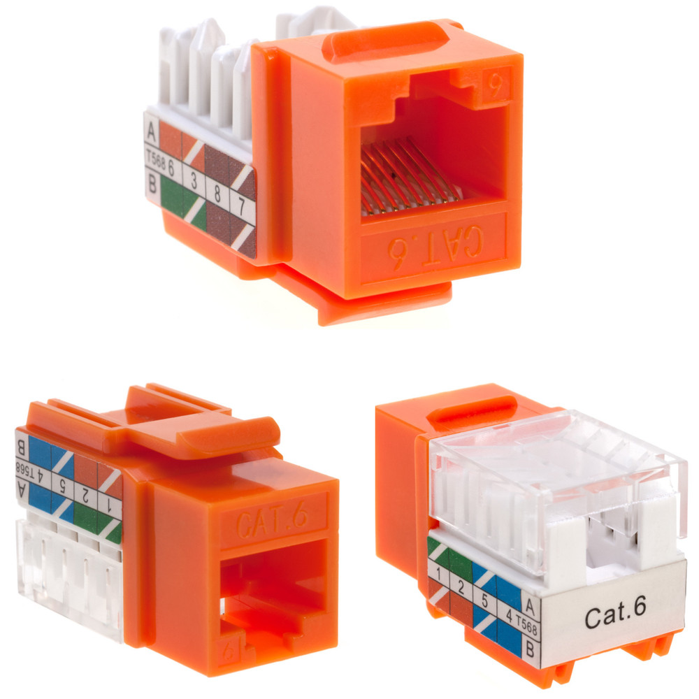 40 pcs Cat6 Punchdown Keystone Jack Orange 45 Degree Angle Ethernet Network PACK