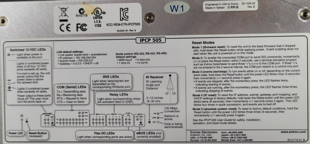 Extron IPCP 505 IP Link Control Processor Part # 33-1328-09