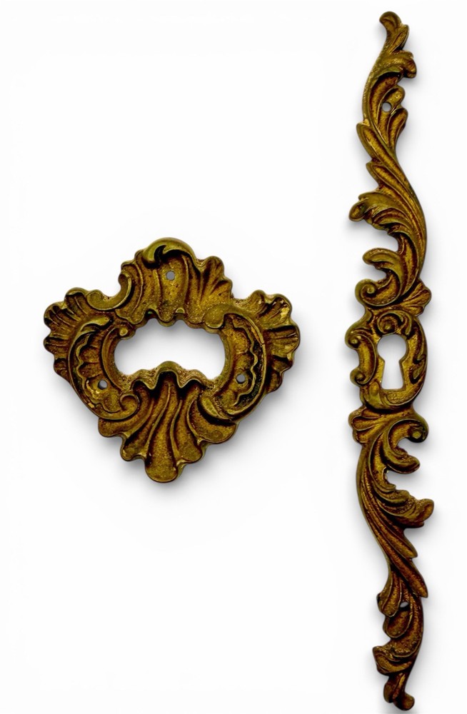 12 Vintage Curved Cabinet Drawer Pull & Escutcheon Hardware Solid Brass