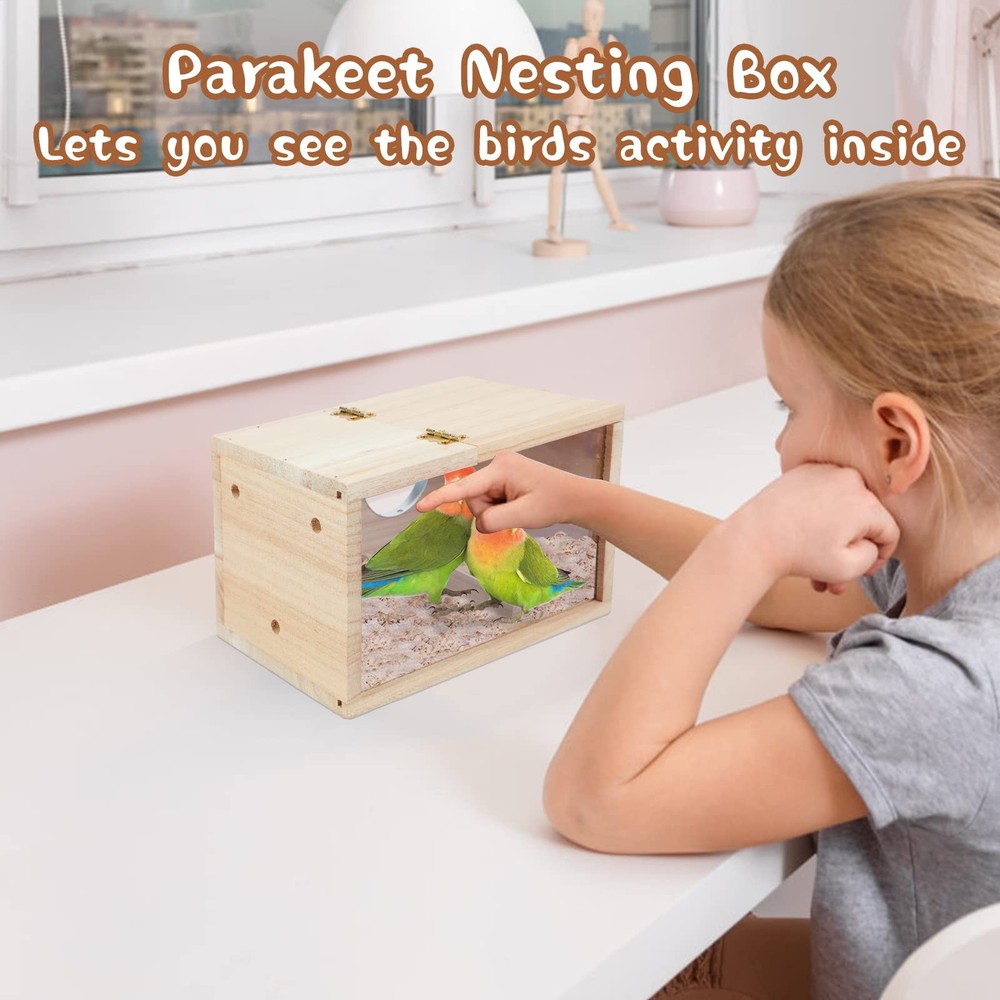 GINDOOR Parakeet Nesting Box Transparent Bird M, Horizontal Breeding
