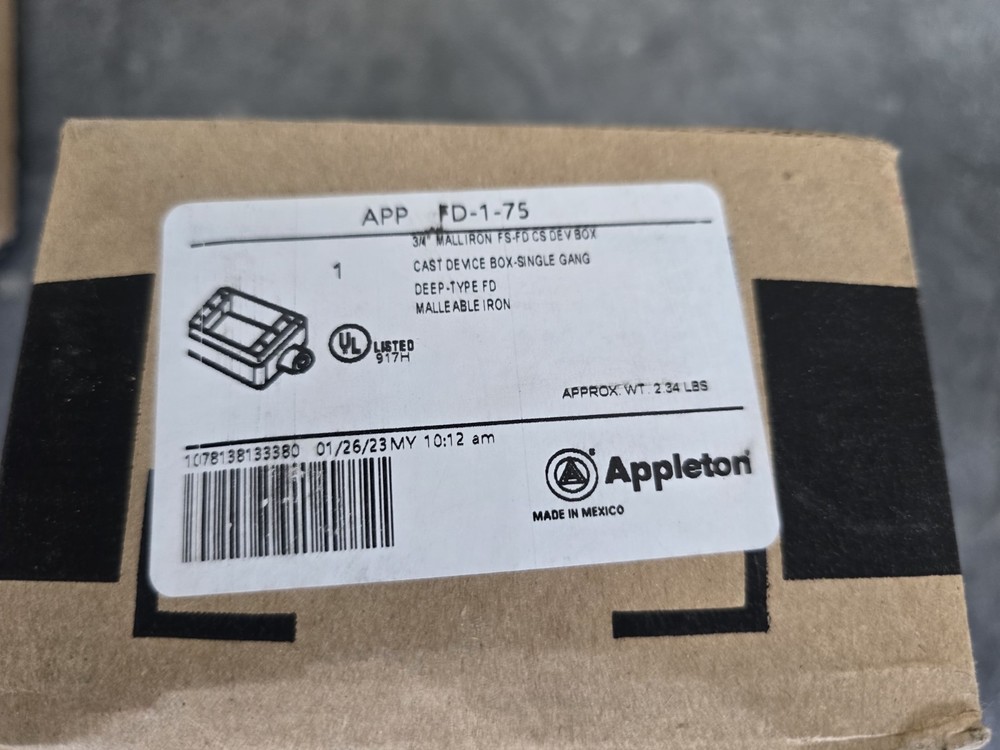 APPLETON,FD-1-75,CAST DEVICE BOX 3/4 INCH NOS