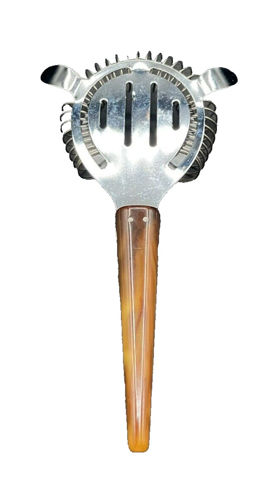 Tortoise Shell Bakelite Barware Martini Utensils - Spoon Tongs Strainer