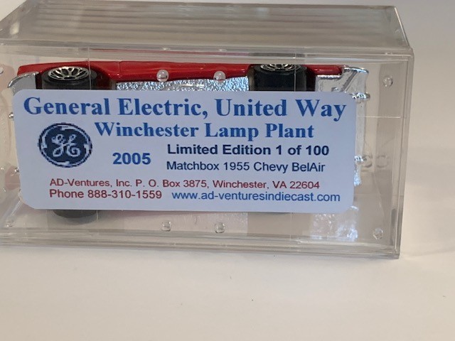 General Electric Winchester Lamp Plant Matchbox collectible 55 Chevy 1:64 scale.
