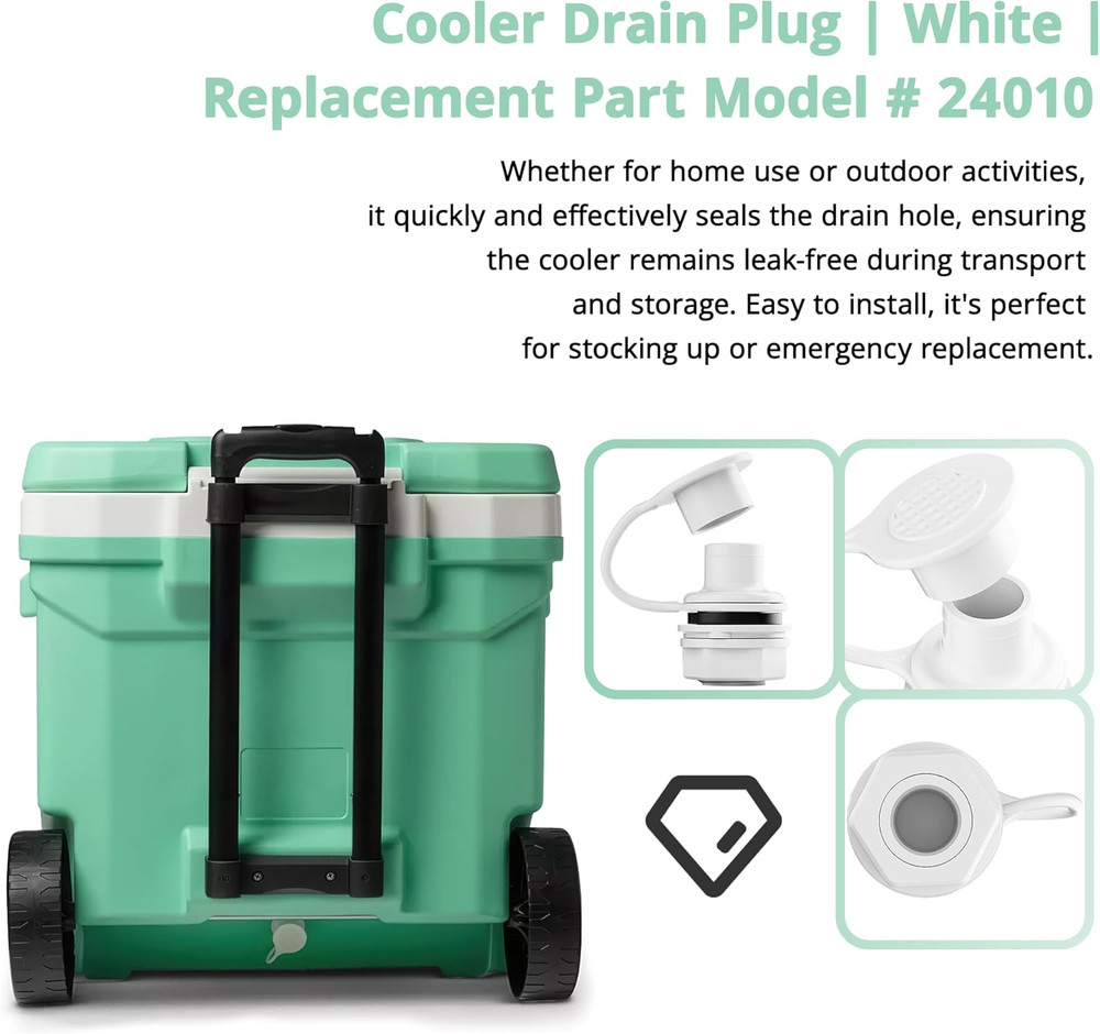 Triple-Snap Cooler Drain Plug Kit for Igloo 25-70 Qt Ice Chest Replacement