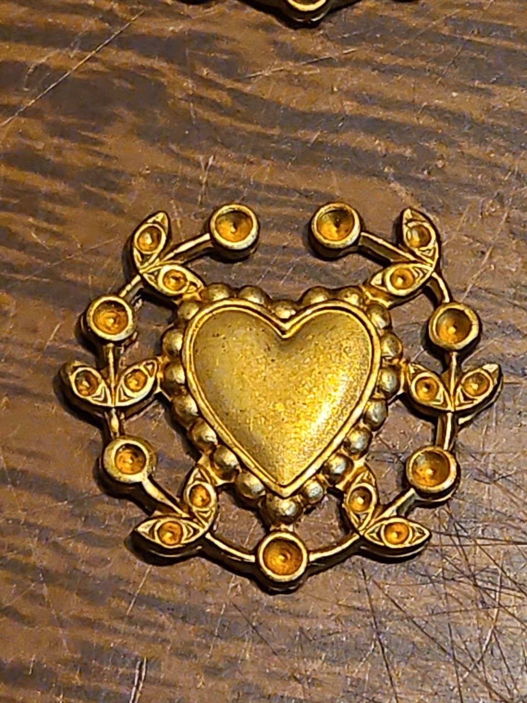 Lot Of 10 Framed Heart France Vintage 60s Brass Stampings Findings Jewelry