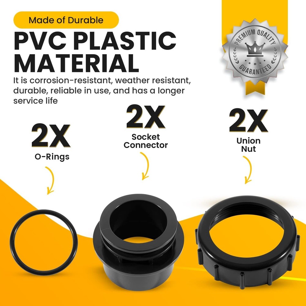 2Pack 270100 Black Pool Valve Adaptor Replacement Kit Fits Pentair D.E. Filter